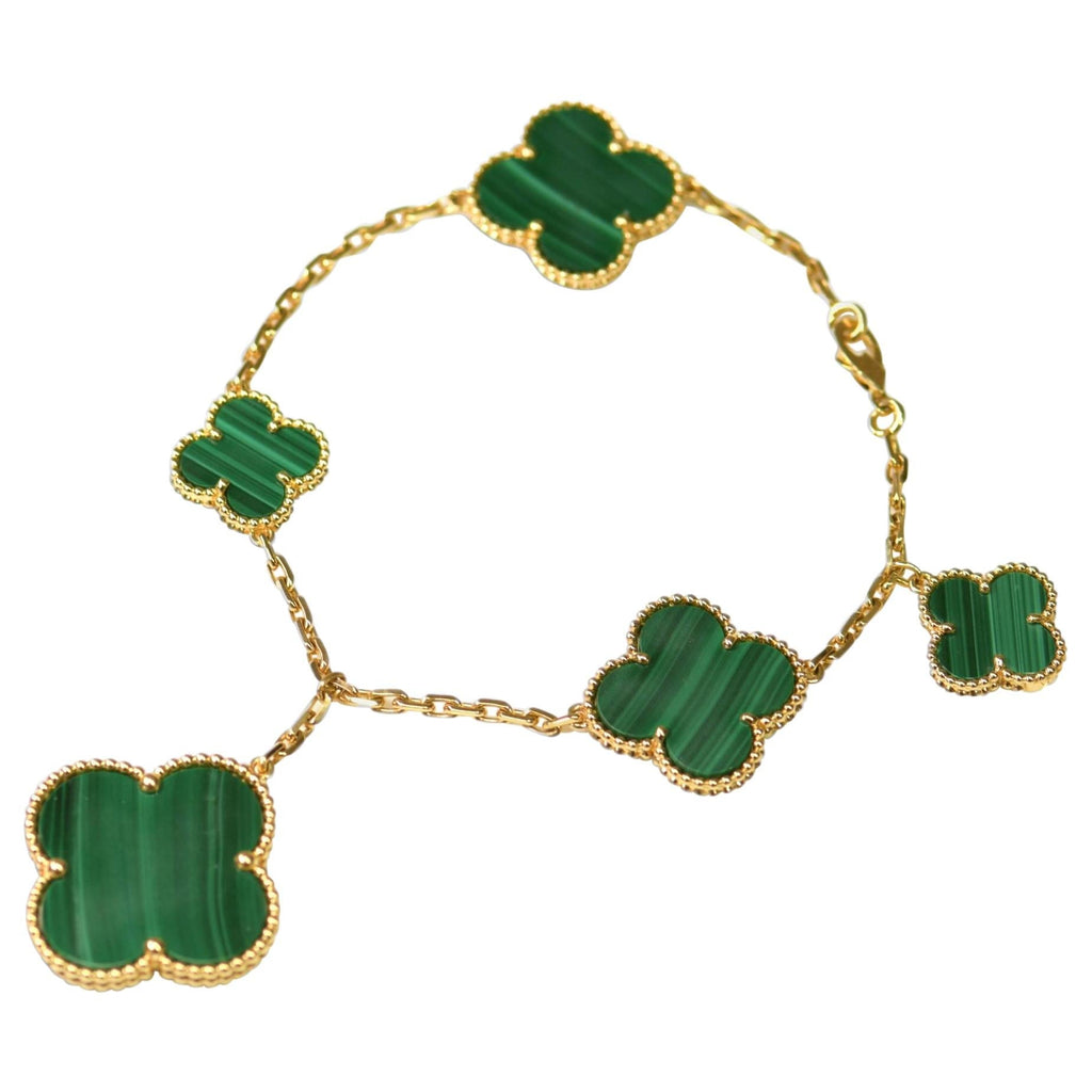 VCA MAGIC CLOVER MALACHITE GOLD BRACELET 5 MOTIFS
