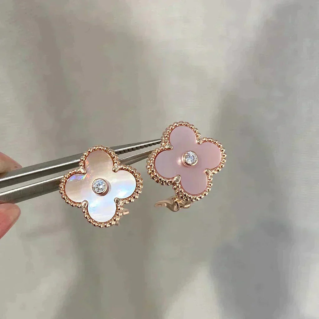 VCA CLOVER MEDIUM 1 MOTIFS PINK MOP DIAMOND EARRINGS