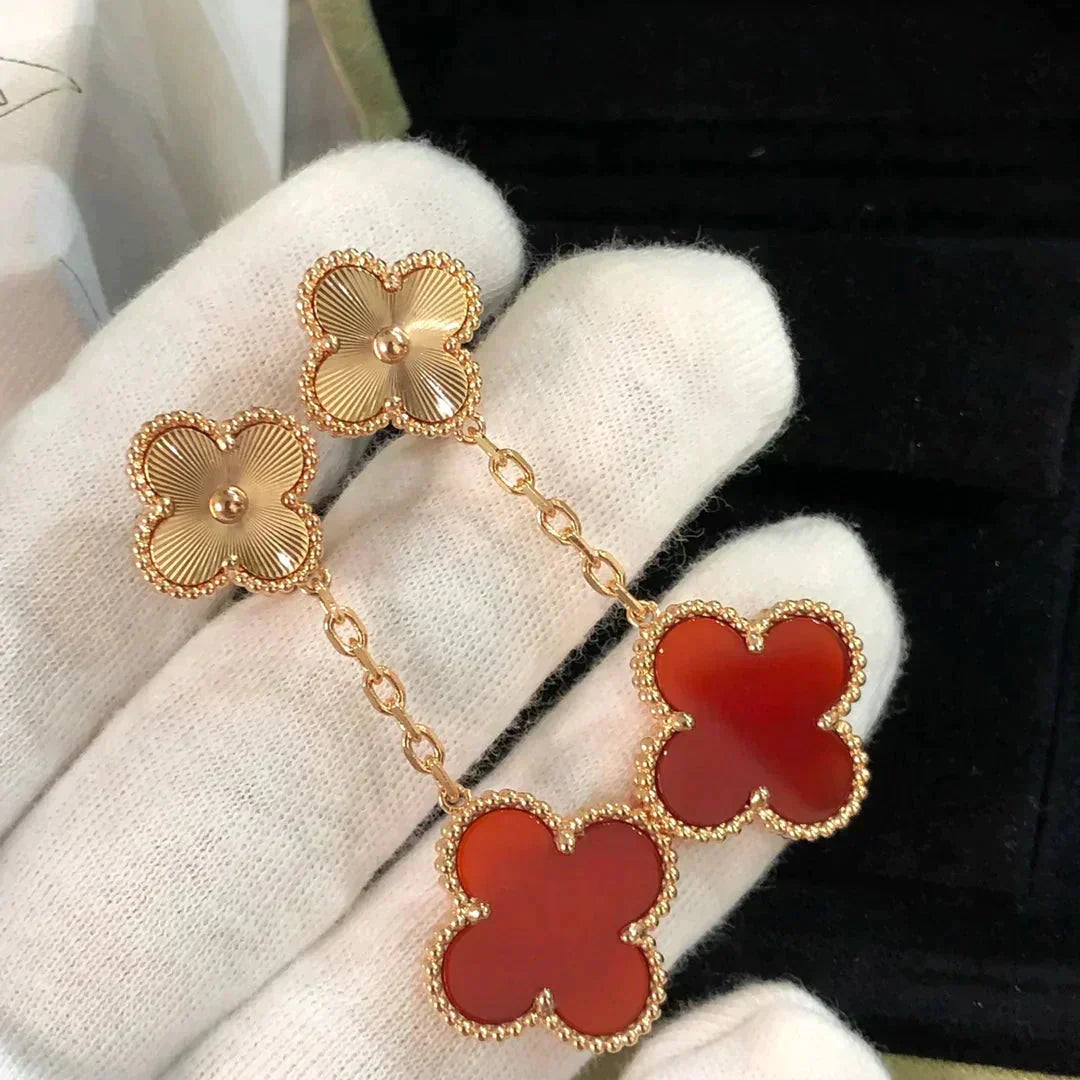 VCA CLOVER 2 MOTIF LASER CARNELIAN EARRINGS