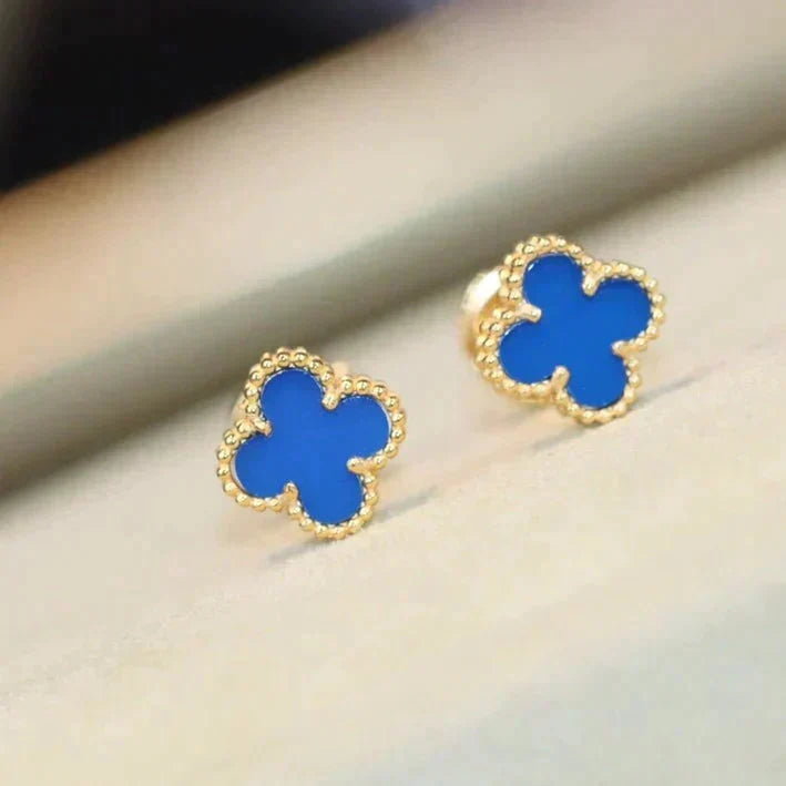 VCA CLOVER MINI 9.5MM BLUE AGATE EARRINGS