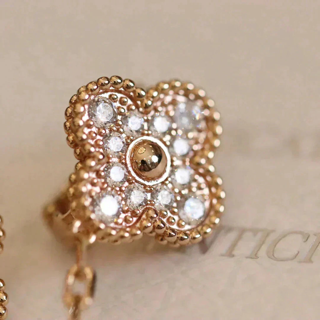 VCA CLOVER MEDIUM 1 MOTIFS FUll DIAMOND EARRINGS