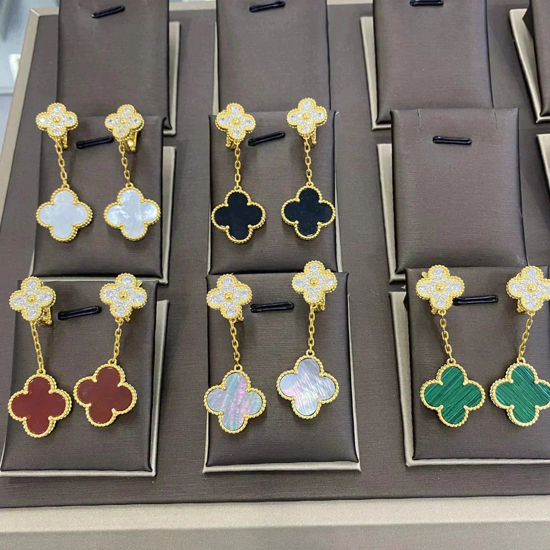 VCA CLOVER 2 MOTIFS DIAMOND EARRINGS (MULTIPLE CHOICES莽麓