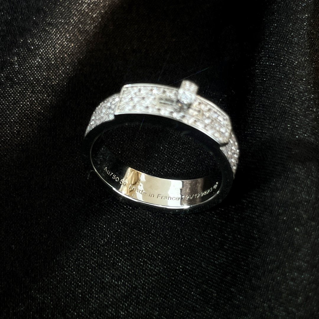 HERMES KELLY SILVER DIAMOND RING