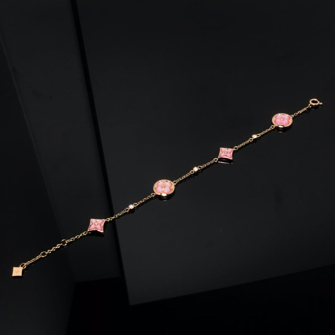 LOUIS VUITTON STAR AND SUN 4 MOTIF PINK MOP PINK GOLD BRACELET