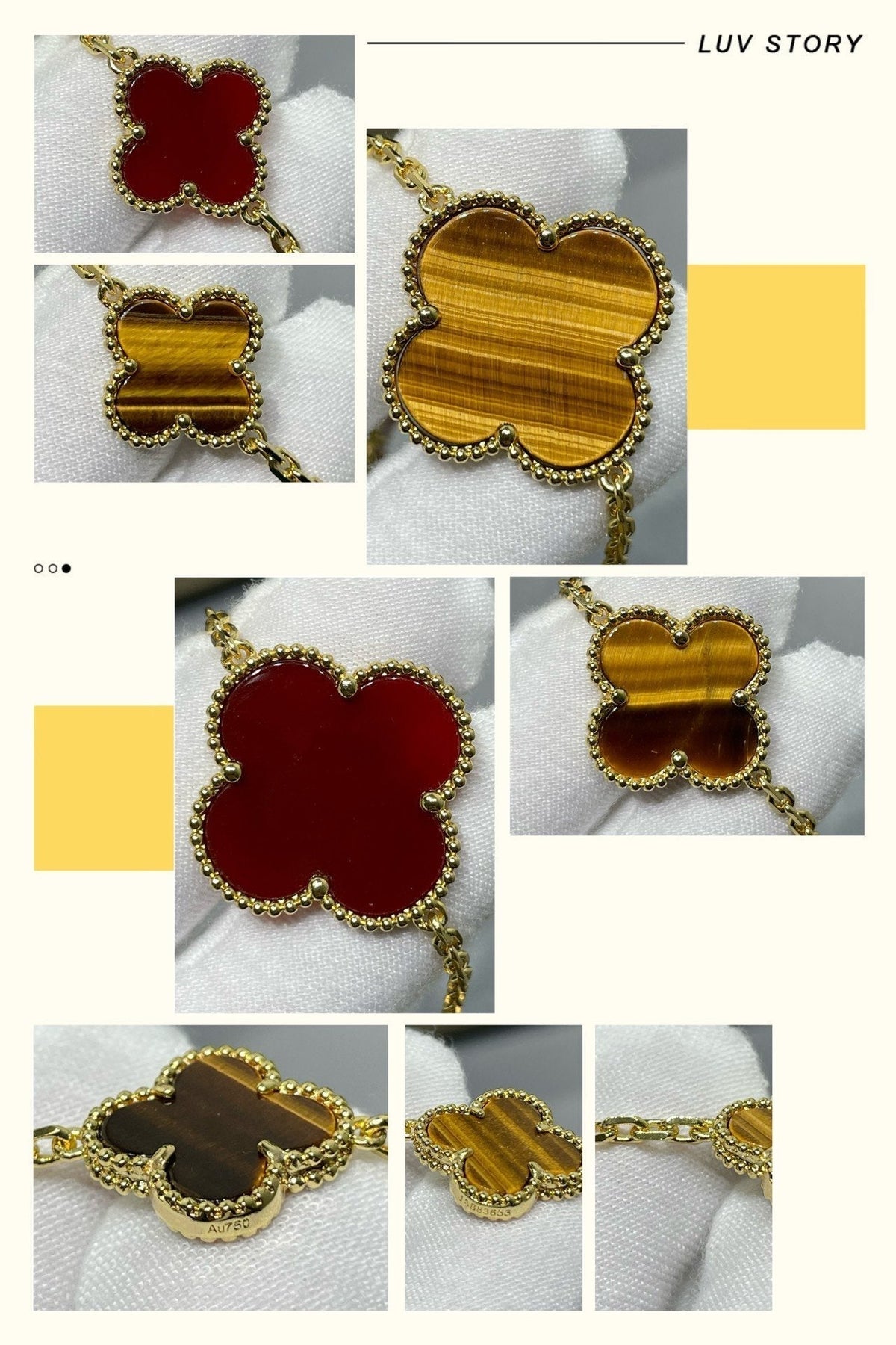 VCA CLOVER 16 MOTIF CARNELIAN TIGER EYE ROSE GOLD NECKLACE