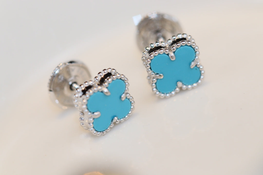 VCA CLOVER MINI TURQUOISE SILVER STUD EARRINGS