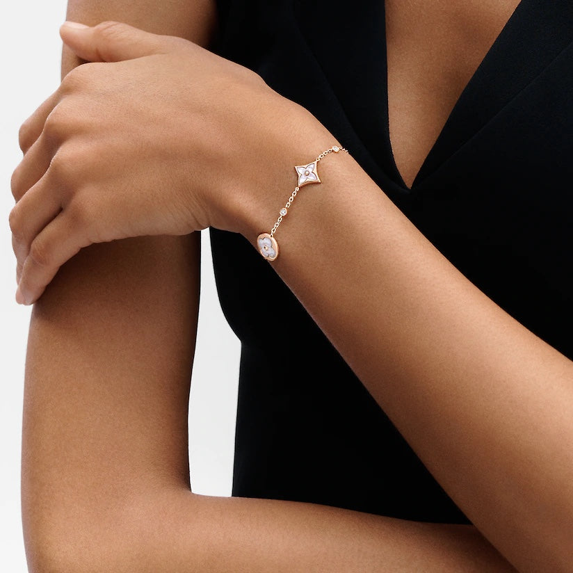 LOUIS VUITTON STAR AND SUN 4 MOTIF WHITE MOP PINK GOLD BRACELET