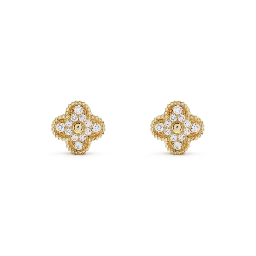 VCA CLOVER MEDIUM 1 MOTIFS FUll DIAMOND EARRINGS