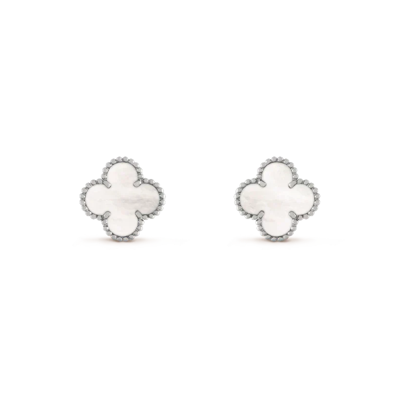 VCA CLOVER MEDIUM 1 MOTIFS WHITE MOP EARRINGS SILVER