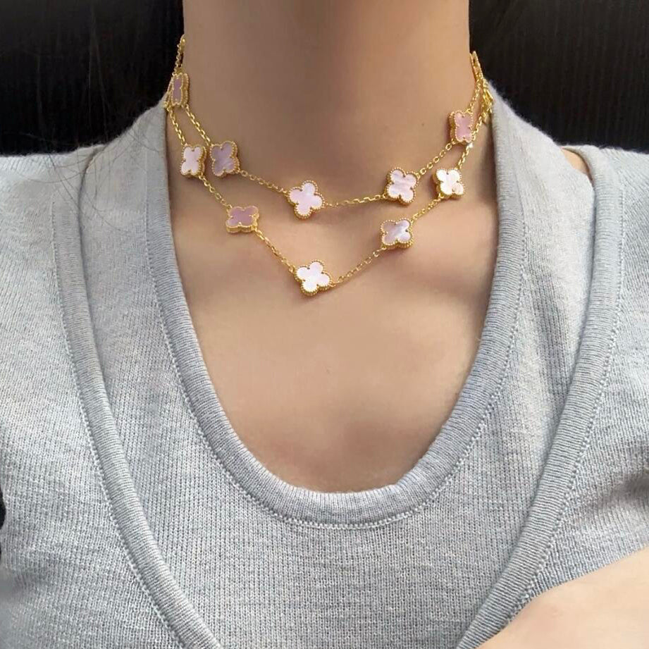VCA CLOVER 20 MOTIFS PINK MOP NECKLACE
