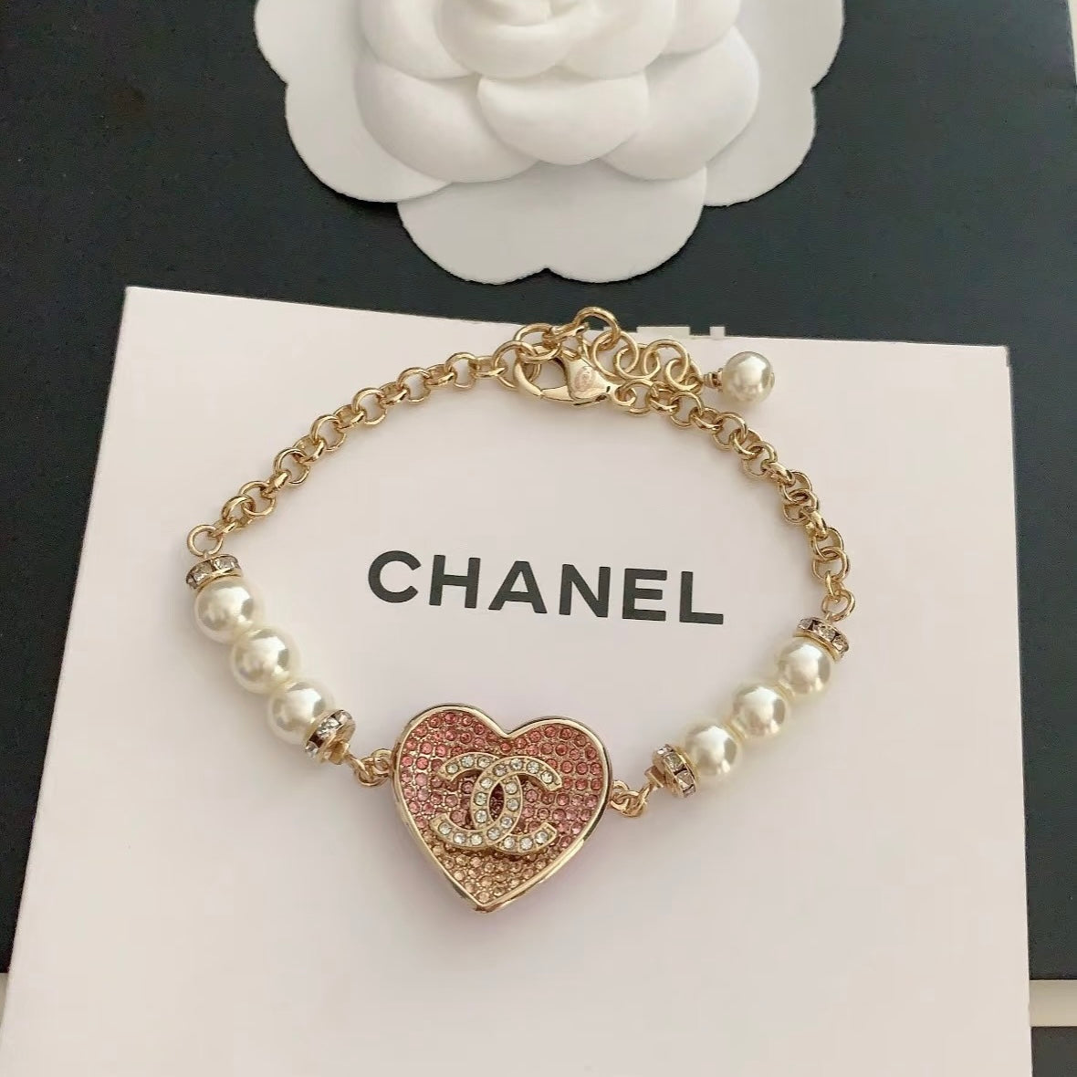 Chanel Pink Diamond Necklace Bracelet Earrings