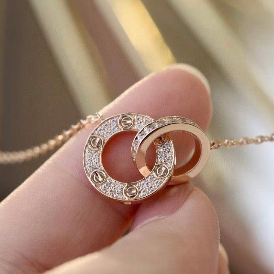 CARTIER LOVE 7.6MM NECKLACE ROSE GOLD AND SILVER FULL DIAMOND