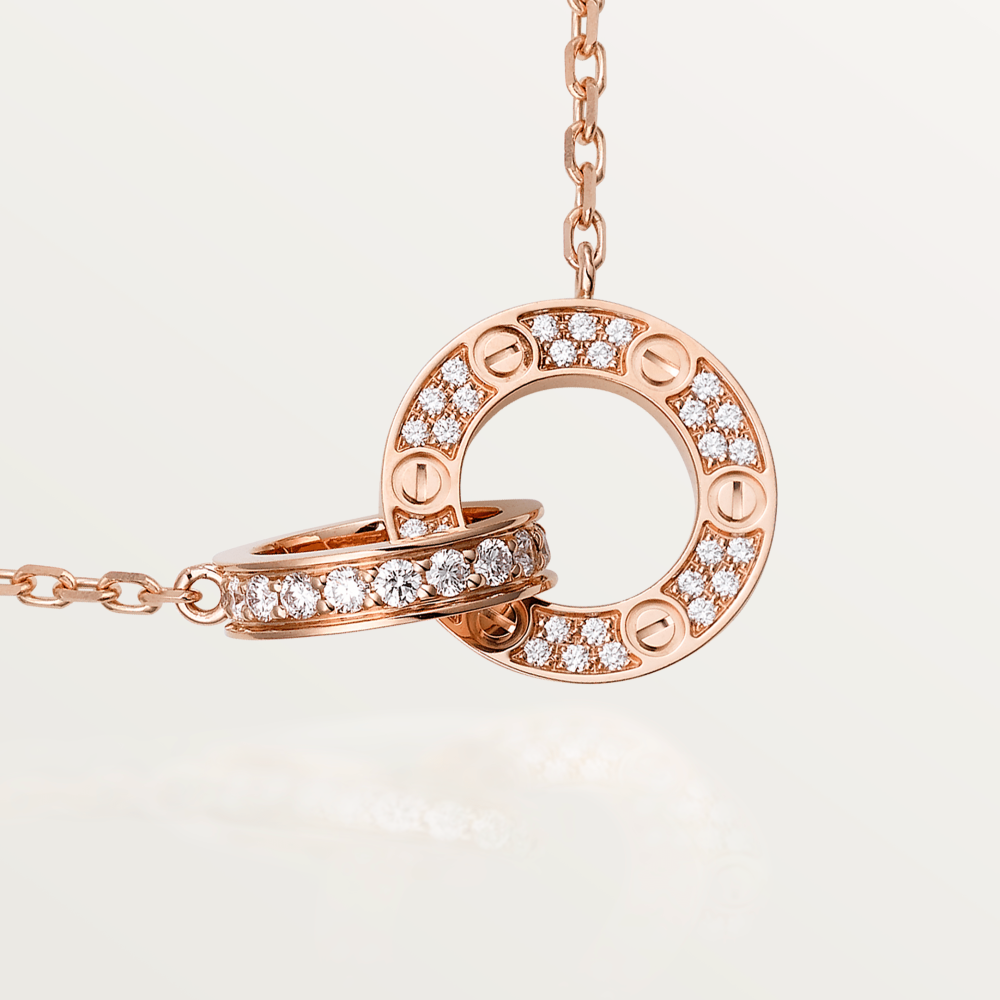 CARTIER LOVE 7.6MM NECKLACE ROSE GOLD AND SILVER FULL DIAMOND