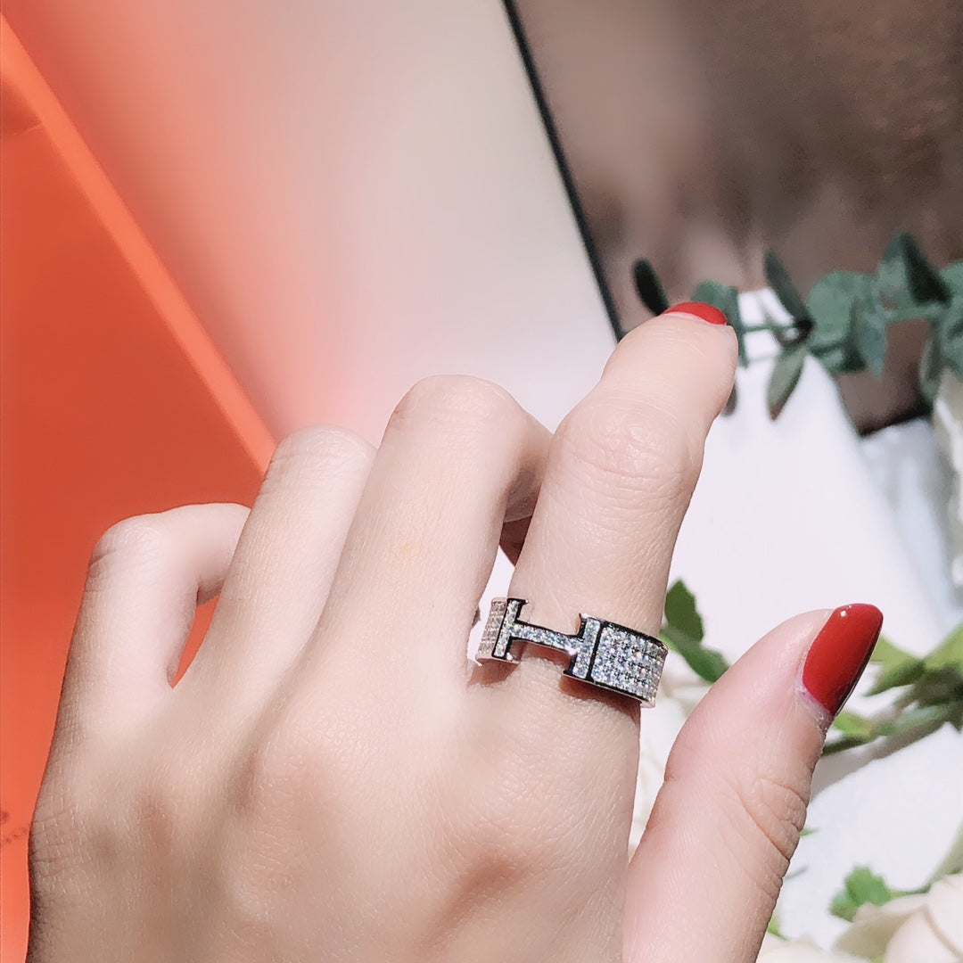 HERMES H RING FULL DIAMOND