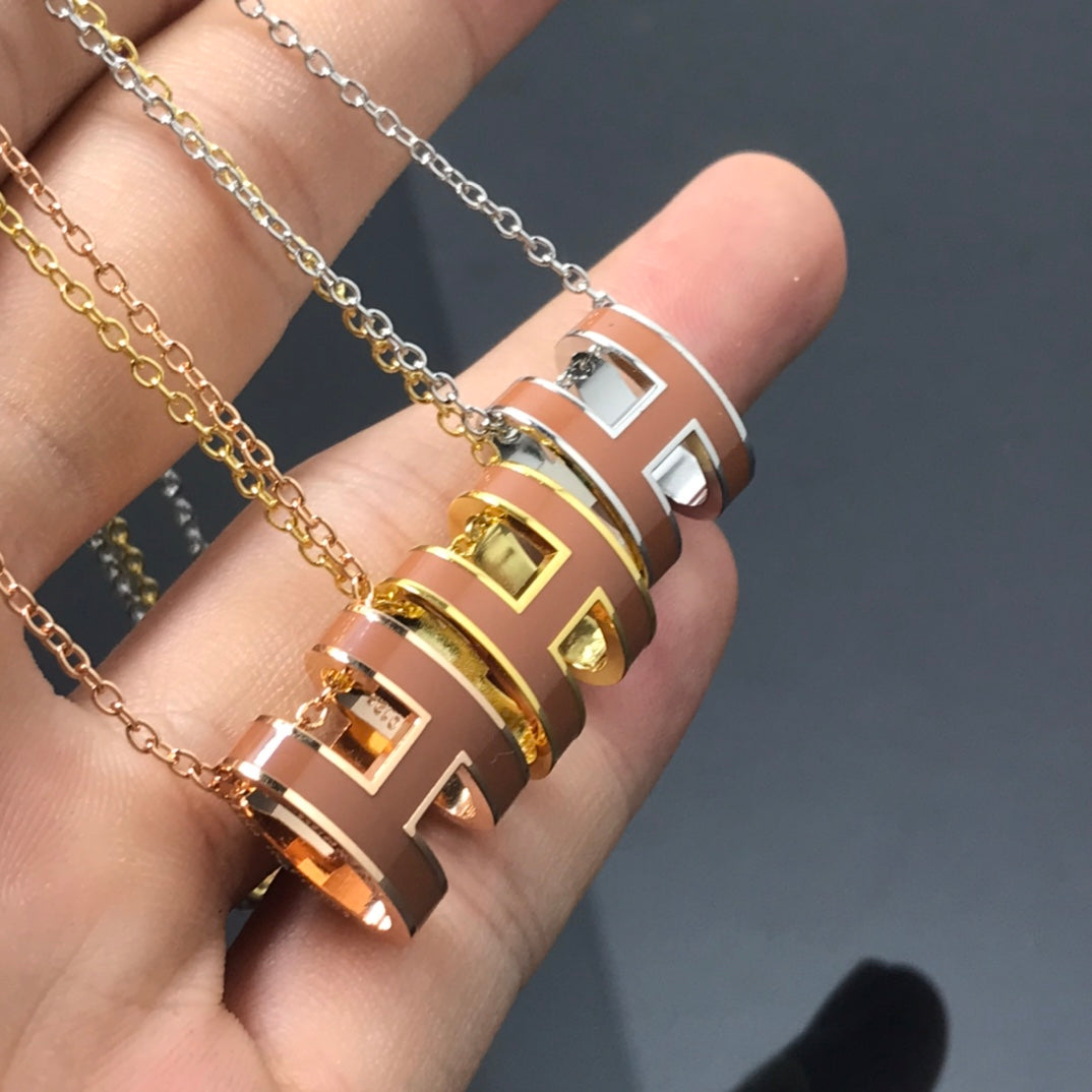 HERMES H NECKLACE BROWN