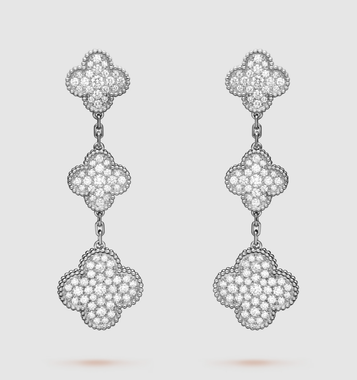 VCA CLOVER 3 MOTIF DIAMOND SILVER DROP EARRINGS