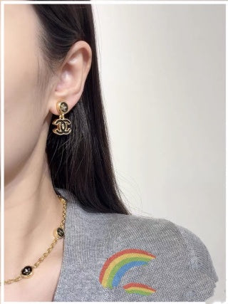 Chanel Black Enamel Earrings