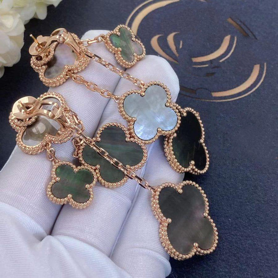 VCA CLOVER EARRINGS DARK MOP 4 MOTIFS ROSE GOLD