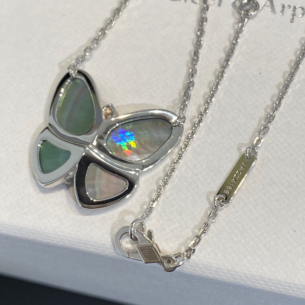 VCA LARGE BUTTERFLY SILVER PENDANT DIAMOND NECKLACE