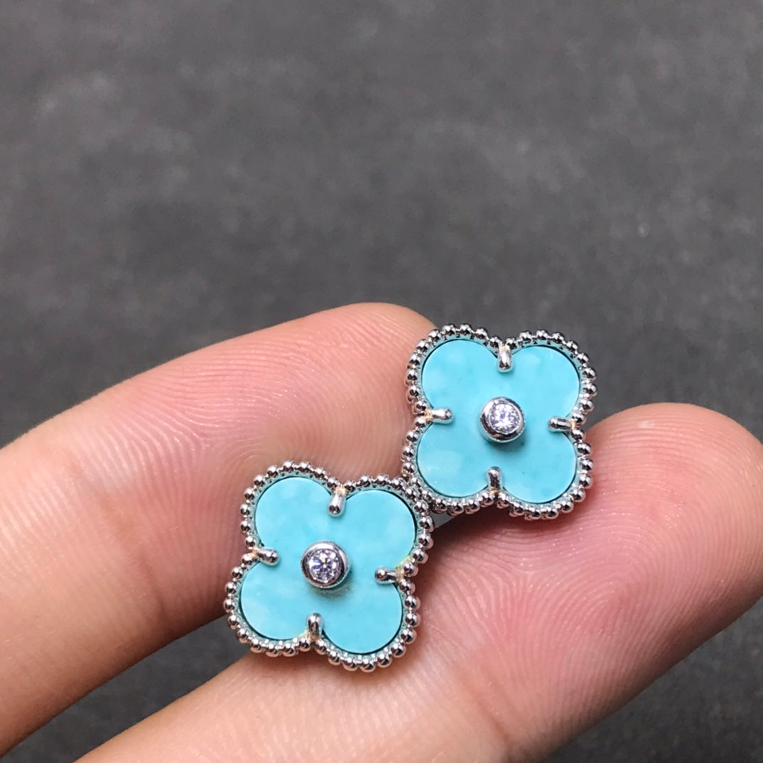 VCA CLOVER 1 DIAMOND BLUE SKY SILVER EARRINGS