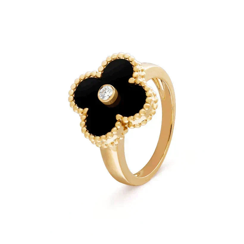 VCA CLOVER ONYX RING GOLD DIAMOND